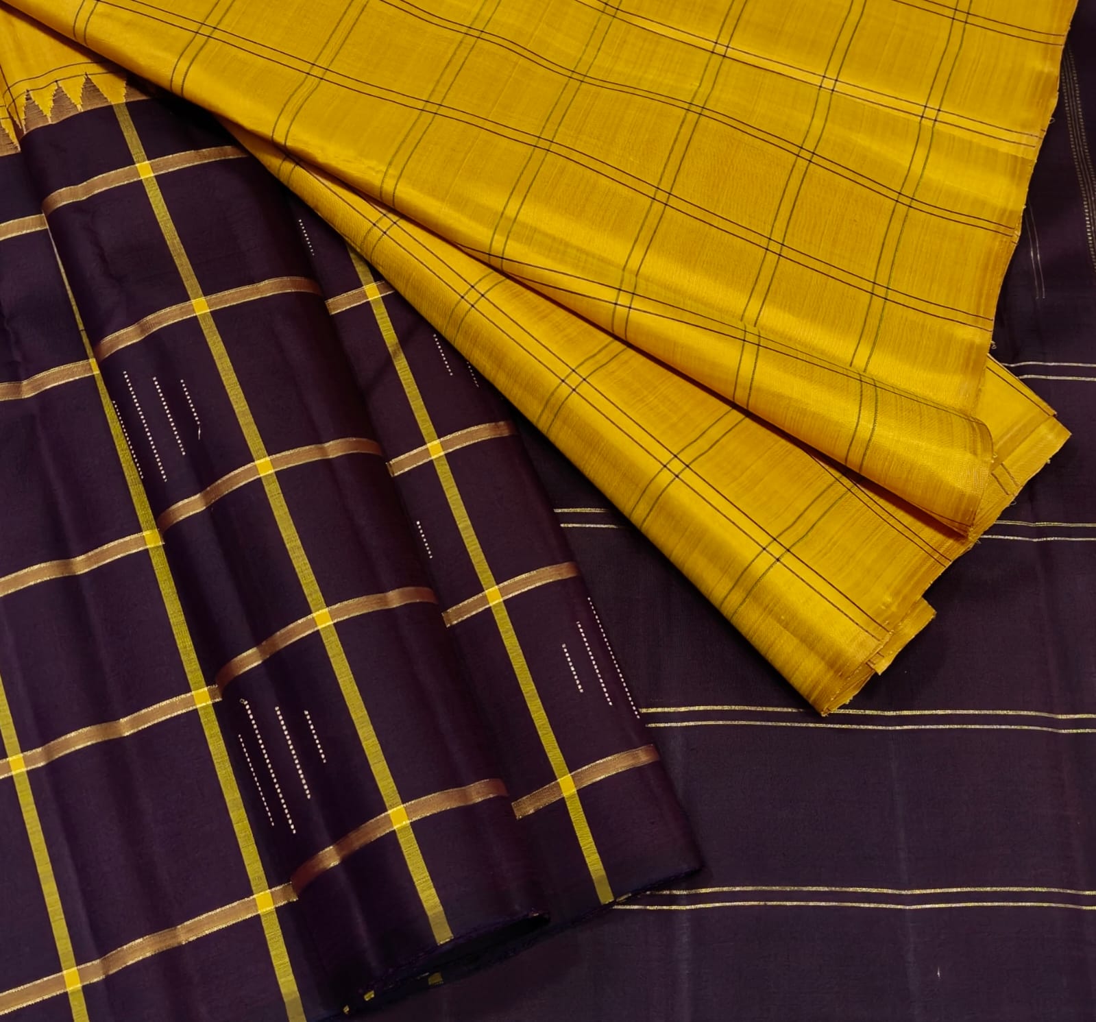 Yellow & Black Temple Border Saree